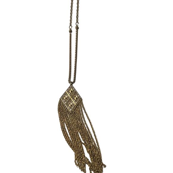 Stella & Dot Retired Makena Golden Tassel Pendant Rope‎ Necklace Fretwork - Picture 1 of 7